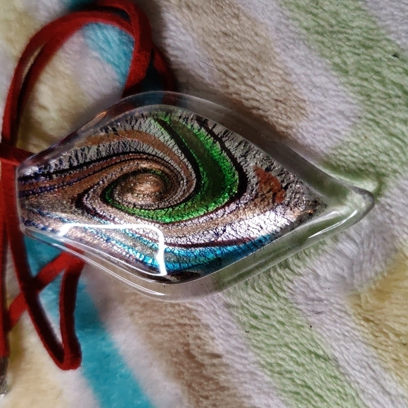 8. Made in Italy Murano Glass Necklace on Leather Cord - Picture 1 of 4